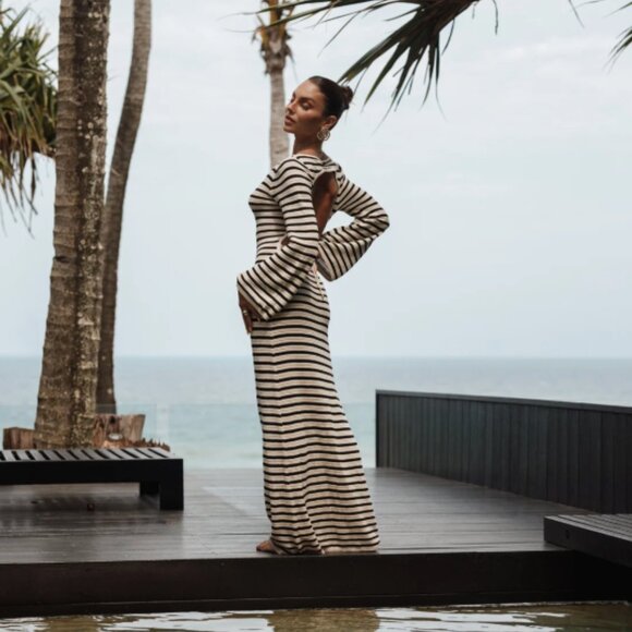 Petal & Pup Dresses & Skirts - Petal and Pup Cherie Knit Maxi Dress - Sand Black Size S